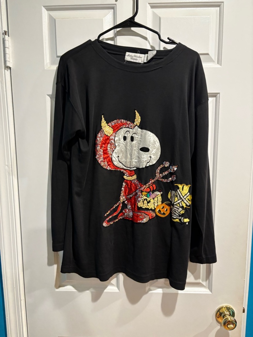 Marisa Christina vintage top tshirt Devil Snoopy Halloween embroidered black M